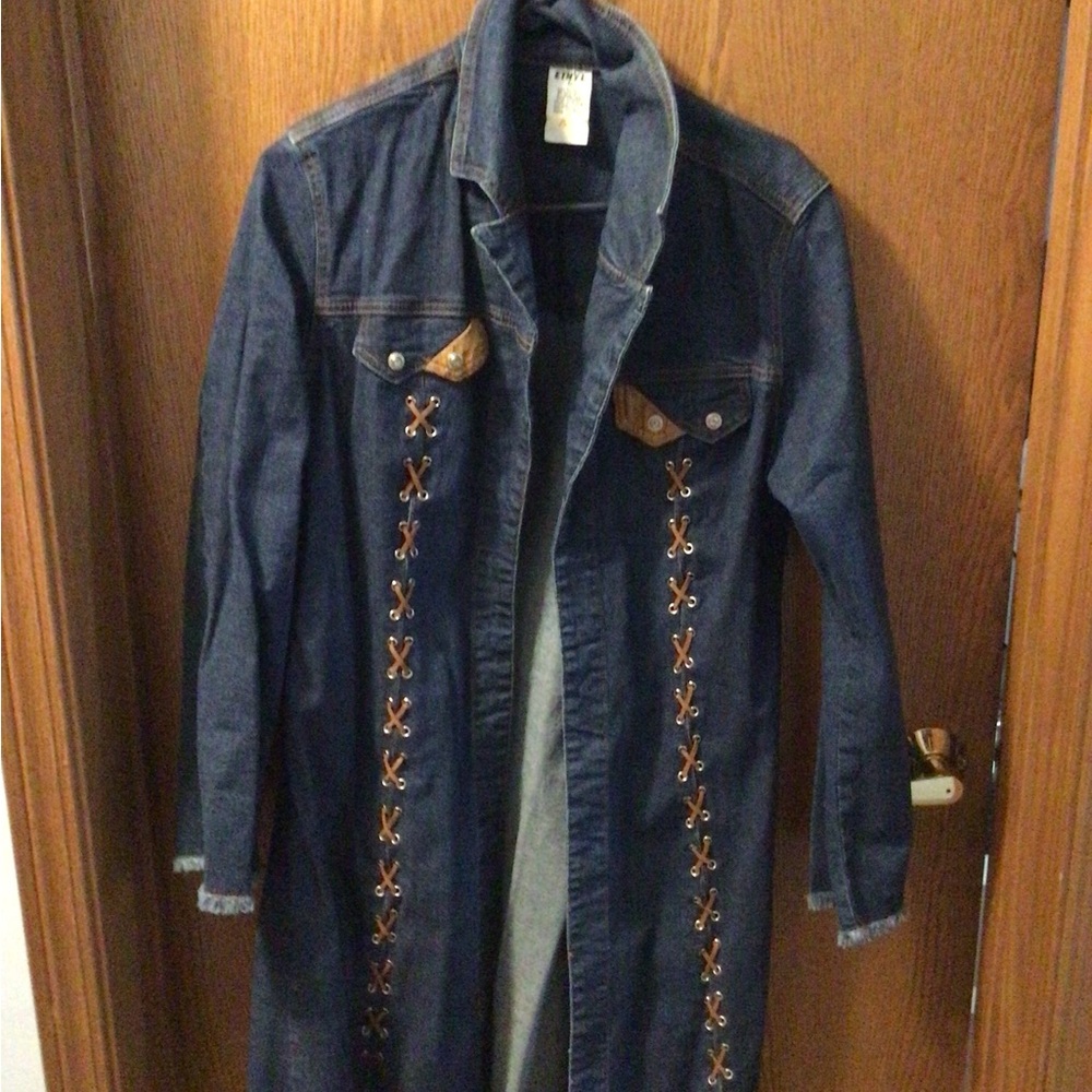 Ethyl long jean jacket large western
